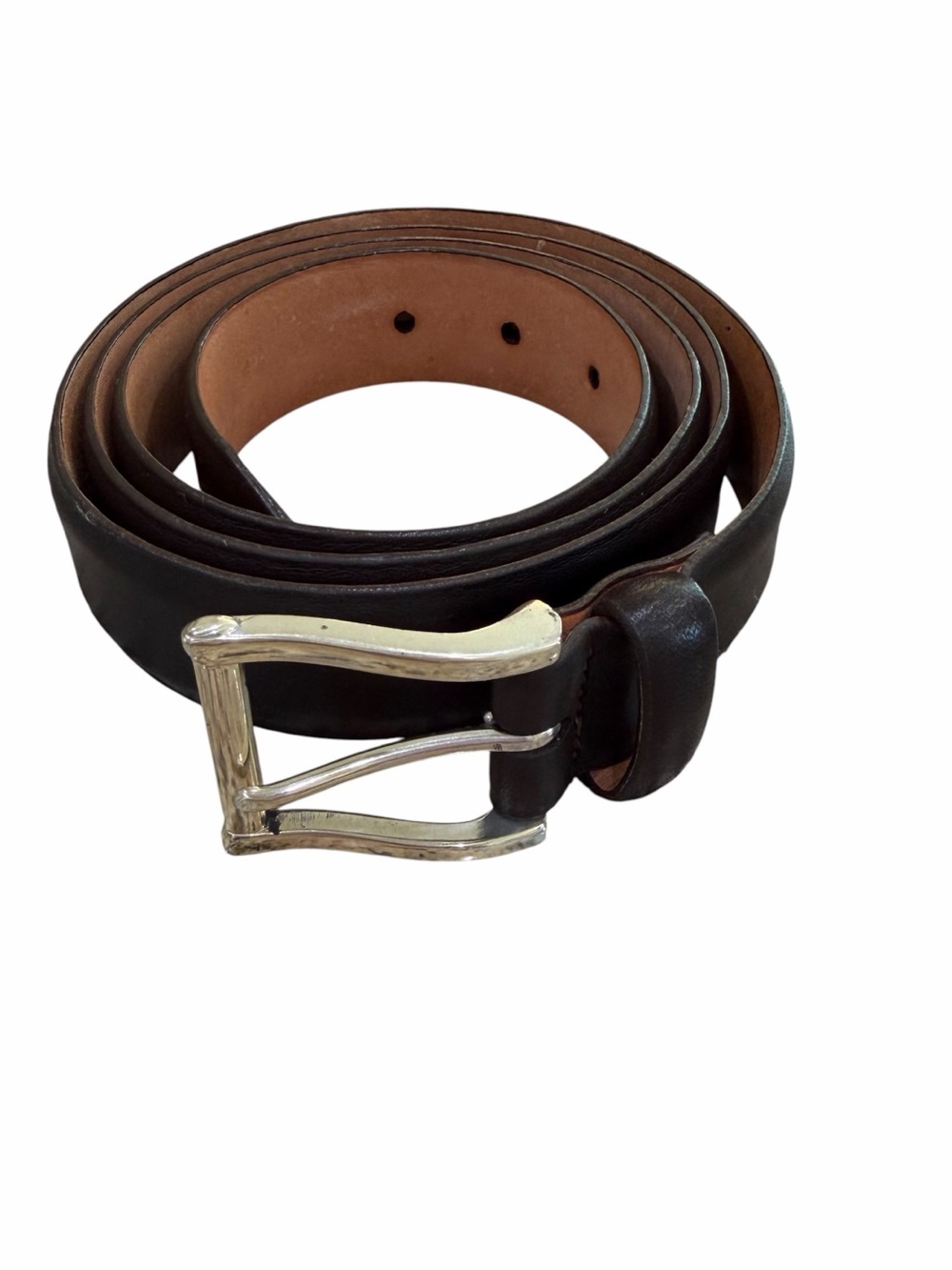 Martin Dingman Dark Brown Leather Belt with Gold Buckle SIZE 40
